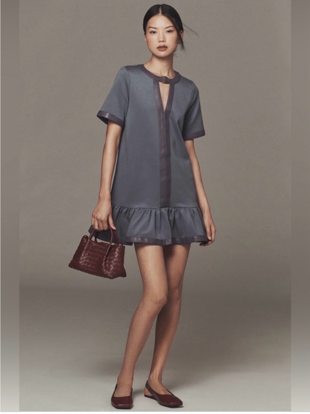 Maeve Women's Slate Gray Short Sleeve Ruffle Hem Dress